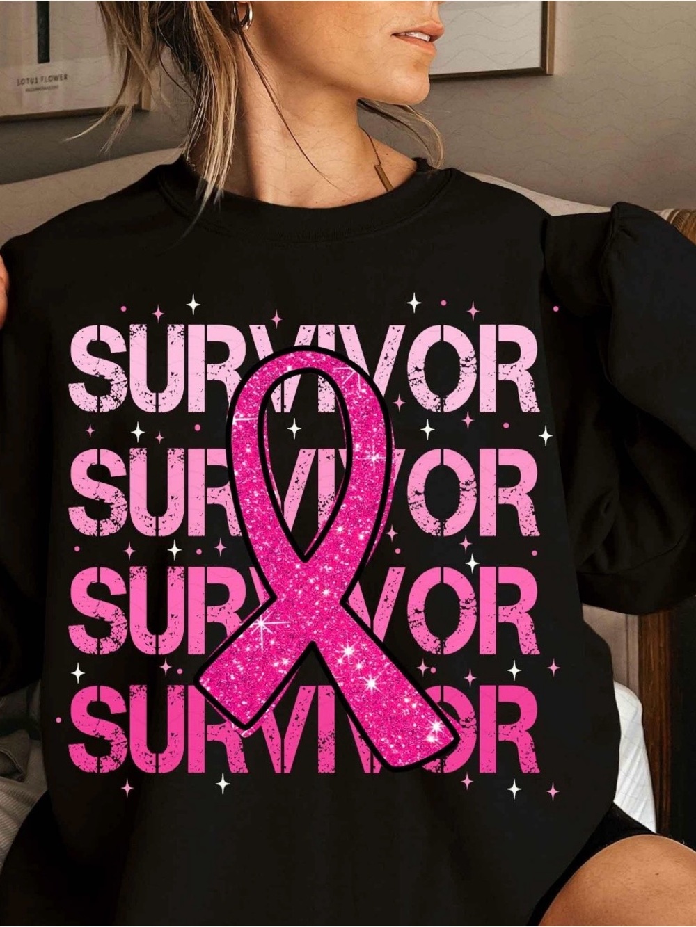 Pink Ribbon Survivor Graphic Sweatshirt - Women's Awareness Top